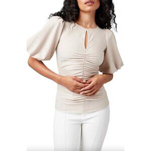 $350 Smythe Light Beige Ruched Slim Short Sleeve Blouse Top size Medium